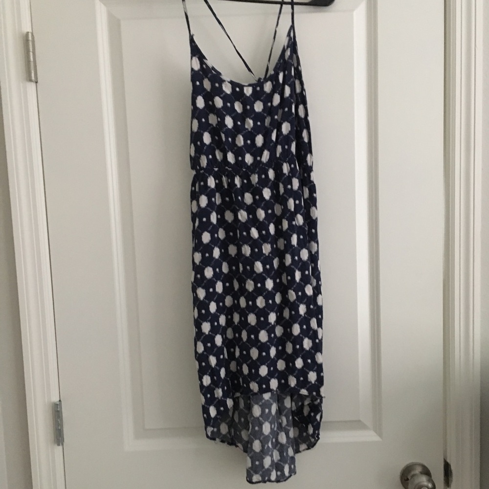 Navy High Low Dress with White Dots